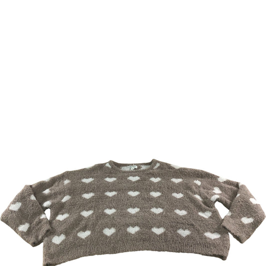 River Island Taupe Cropped Jumper UK XL Women's Heart Pattern Soft Knit Sweater