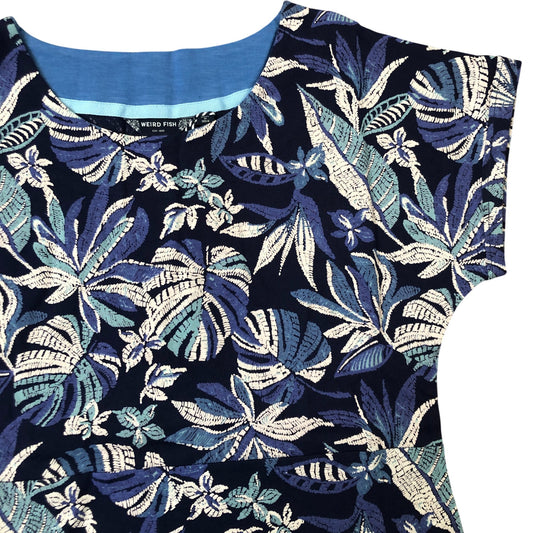 Weird Fish Mirren Organic Printed Jersey Dress Blue Indigo Size 10
