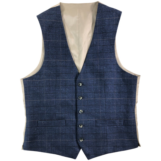 Moss London Men's Navy Check Waistcoat Size UK 38R Stylish Formal Vest