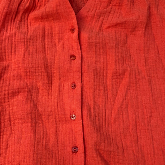 Baukjen Organic Cotton Blouse UK8 Women's Puff Sleeve Button Front Orange