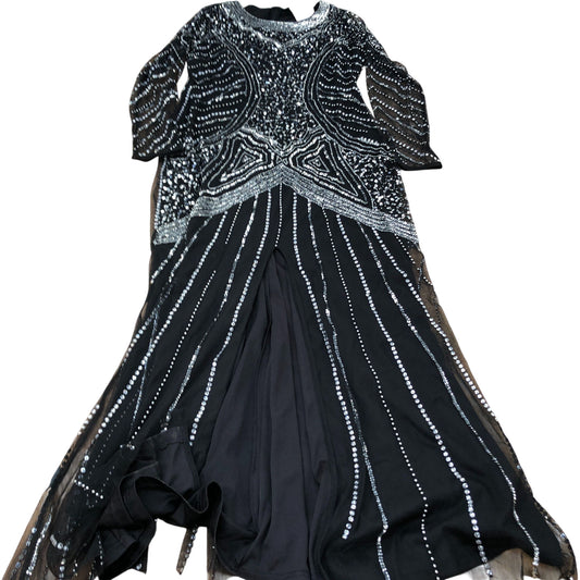 Beaded Maxi Dress UK Size 14 Evening Wear Long Sleeve Black Sparkly
