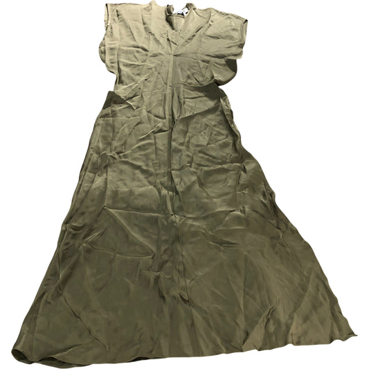 Branded Khaki Satin Short Sleeve Midi Dress - Size 10