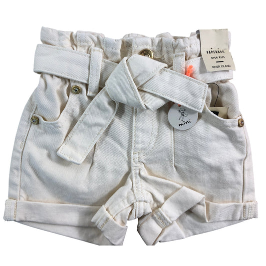 River Island Mini High Rise Shorts 6-9 Months Ecru Baby Girl Adjustable Fit
