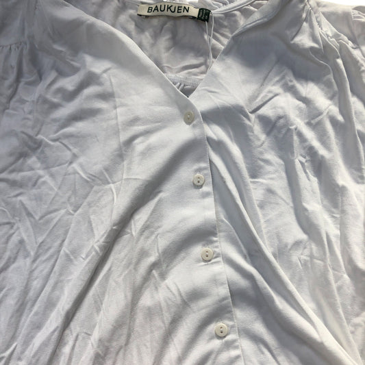 Baukjen White Blouse Women's Size 12 V Neck Button Up Short Sleeve