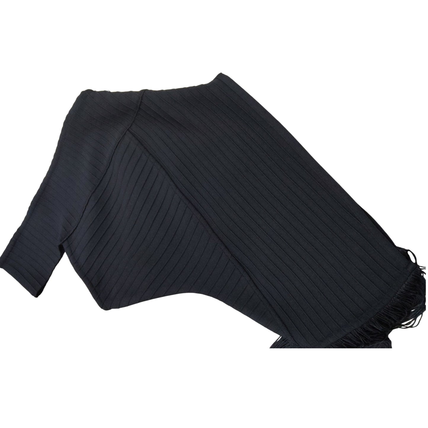 River Island Stylish Black One Shoulder Ribbed Top Women's Fringed Hem