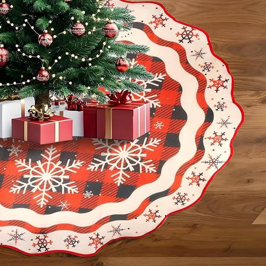 Christmas Tree Skirt Festive Red Snowflake 120cm
