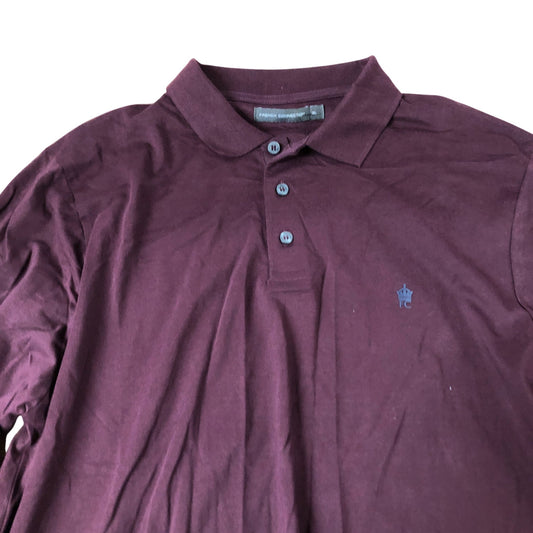 French Connection Long Sleeve Polo Shirt Mens Burgundy Cotton XL