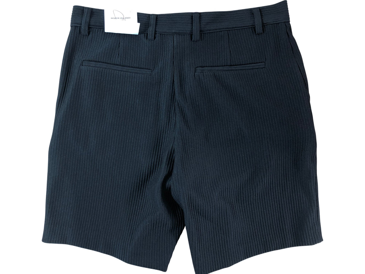 River Island Slim Fit Black Shorts W32 Men's Ribbed Polyester Casual Style