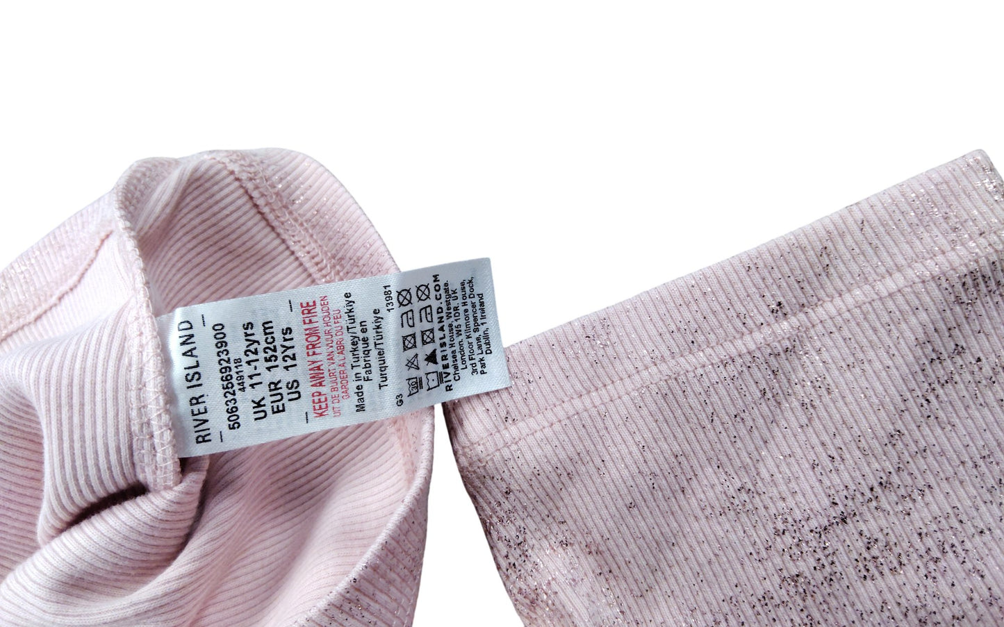 River Island Girls Pink Shimmer Cut Out Short Sleeve Top Age 11-12