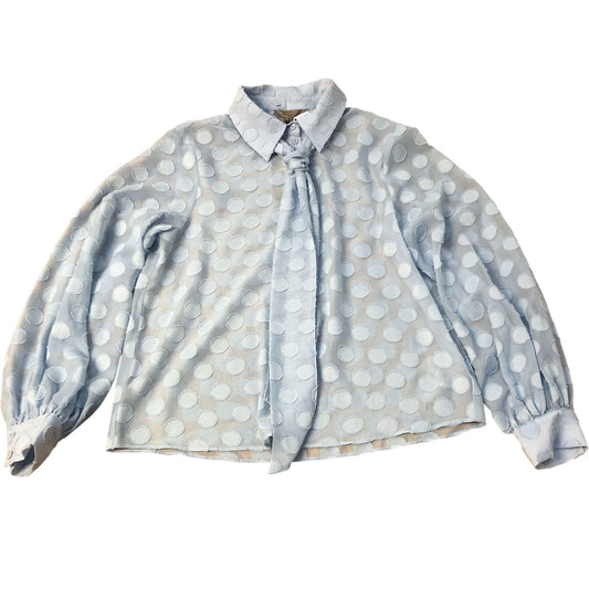 River Island Blue Polka Dot Blouse With Tie Size 12