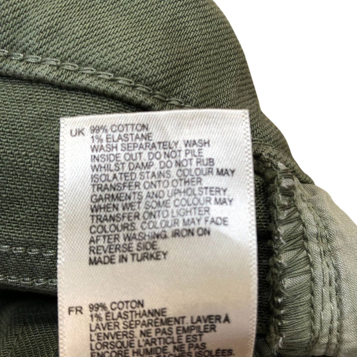 Chinos Trousers UK 10 Olive Green Stretch Cotton Blend