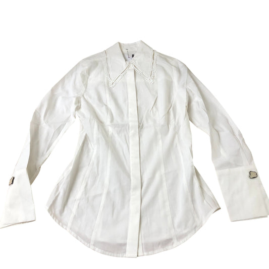 Branded White Blouse Women's Elegant Design Lyocell Cotton Long Sleeve UK8