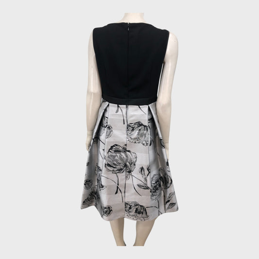 Precis Petite Black/Grey Fit and Flare Dress - Size 12