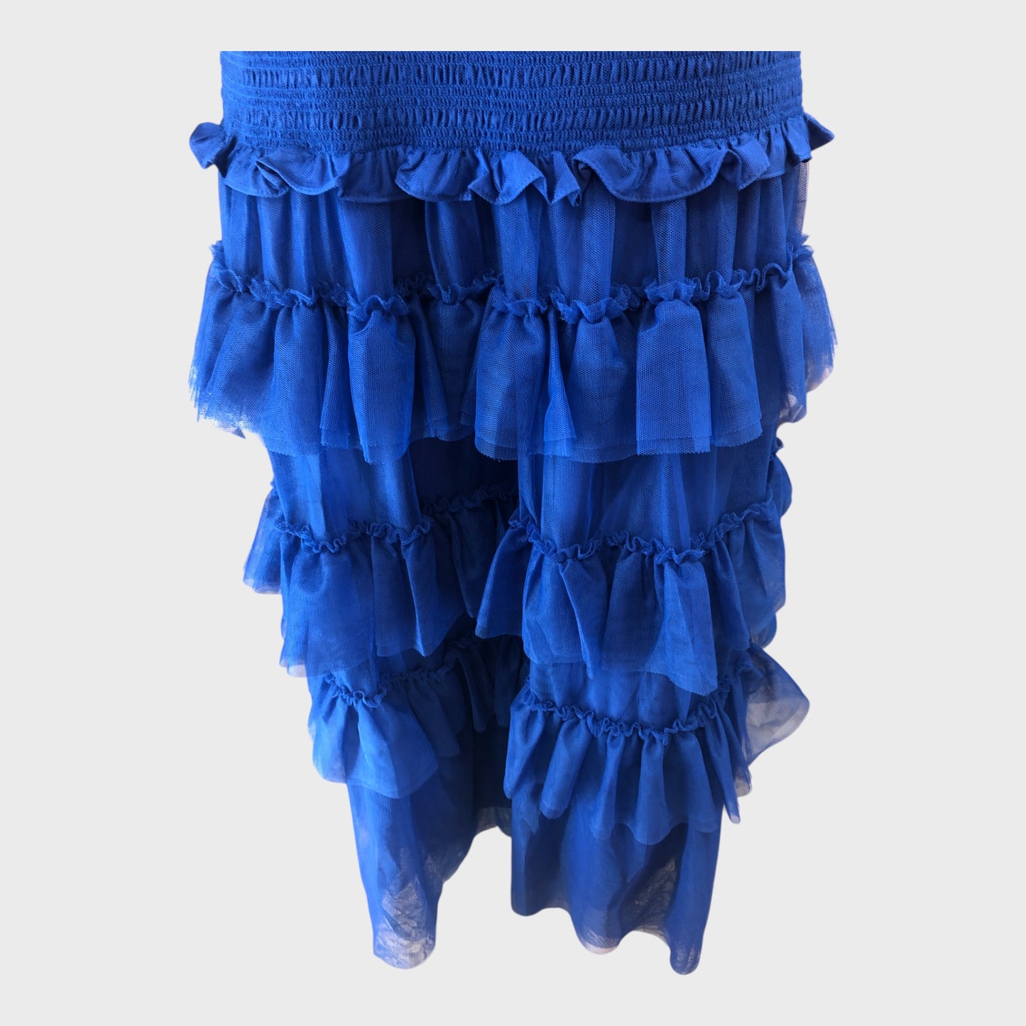 Branded Blue Ethereal Tulle Shirred Maxi Dress