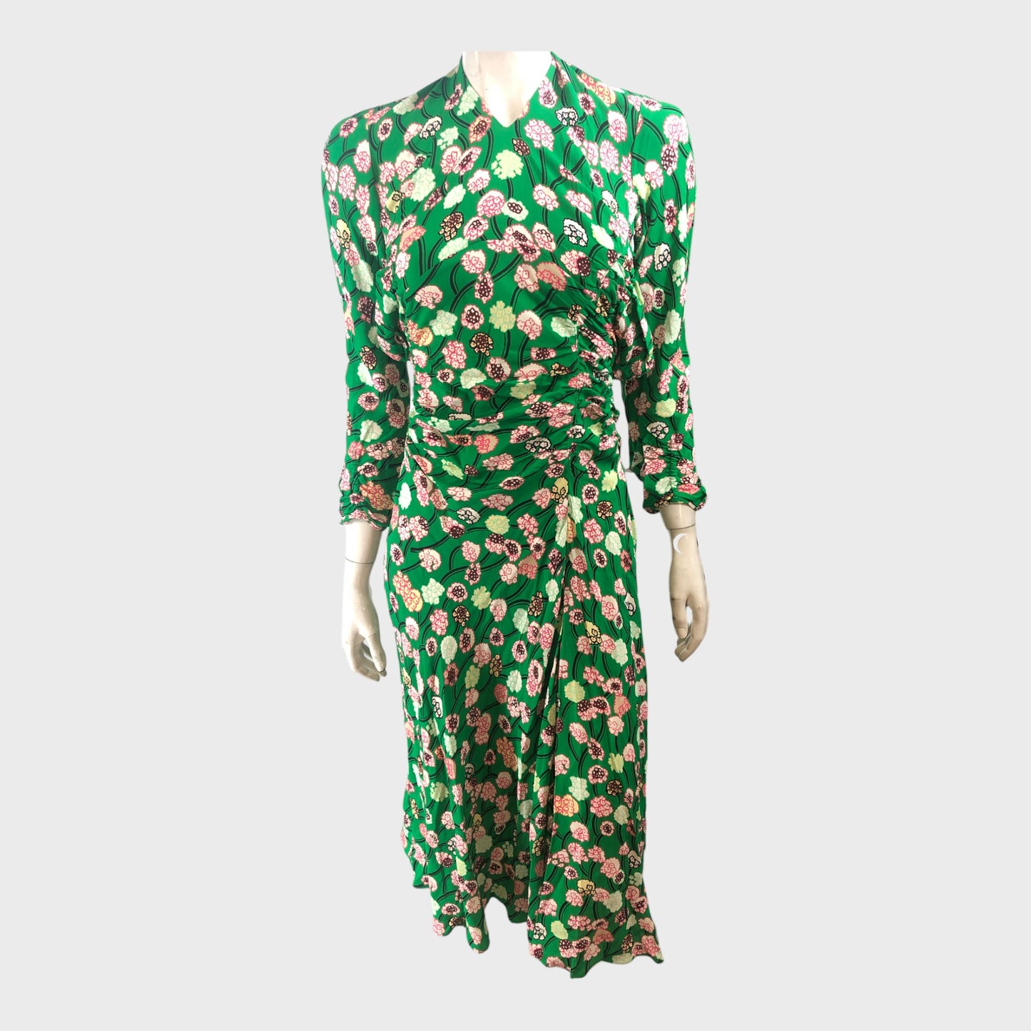Branded Green Lantana Flower Print Midi Dress