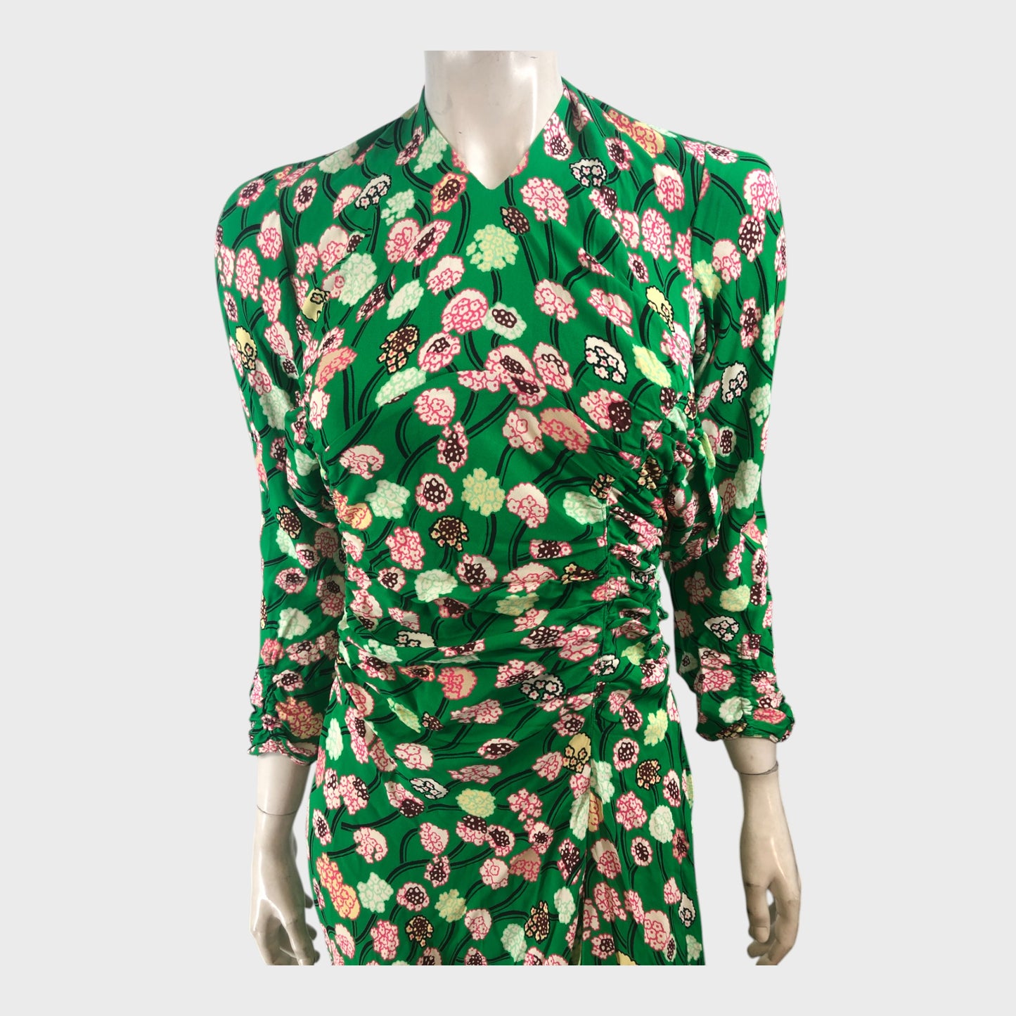 Branded Green Lantana Flower Print Midi Dress