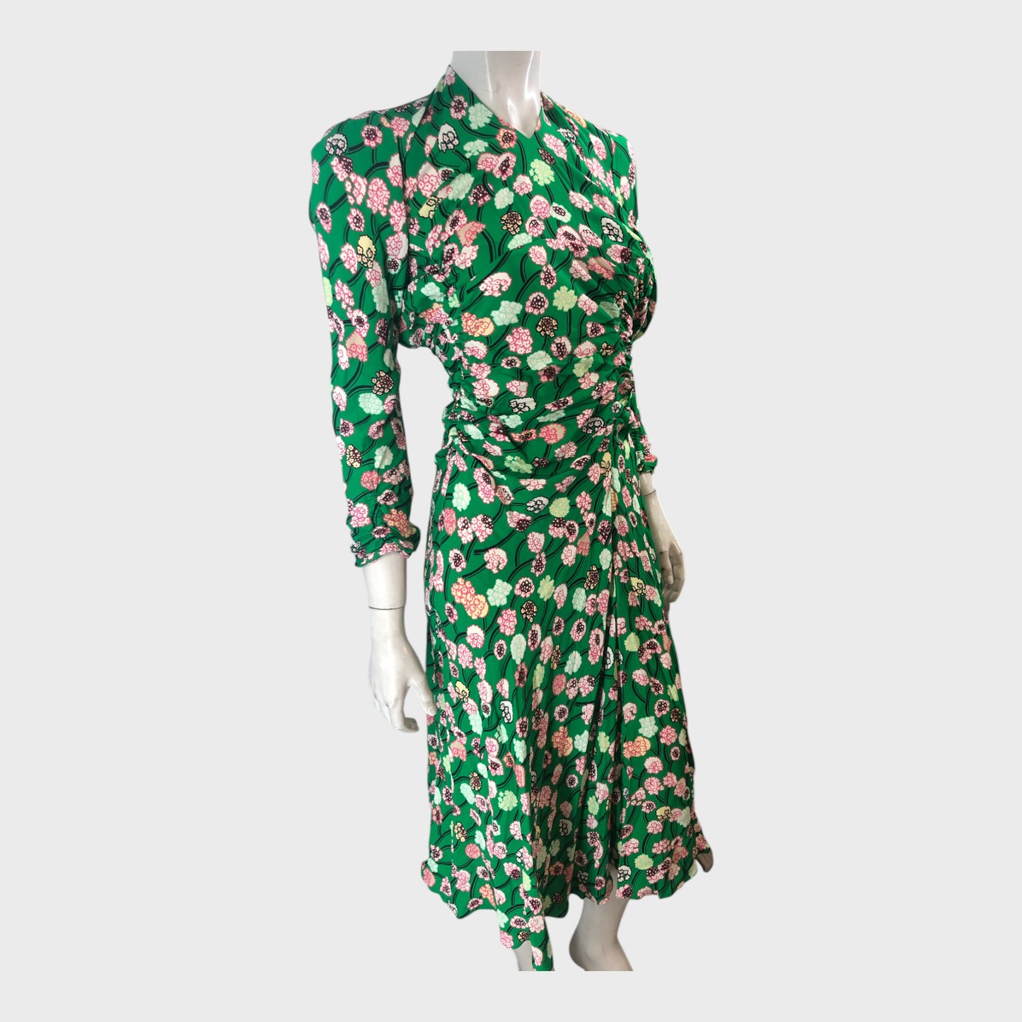 Branded Green Lantana Flower Print Midi Dress