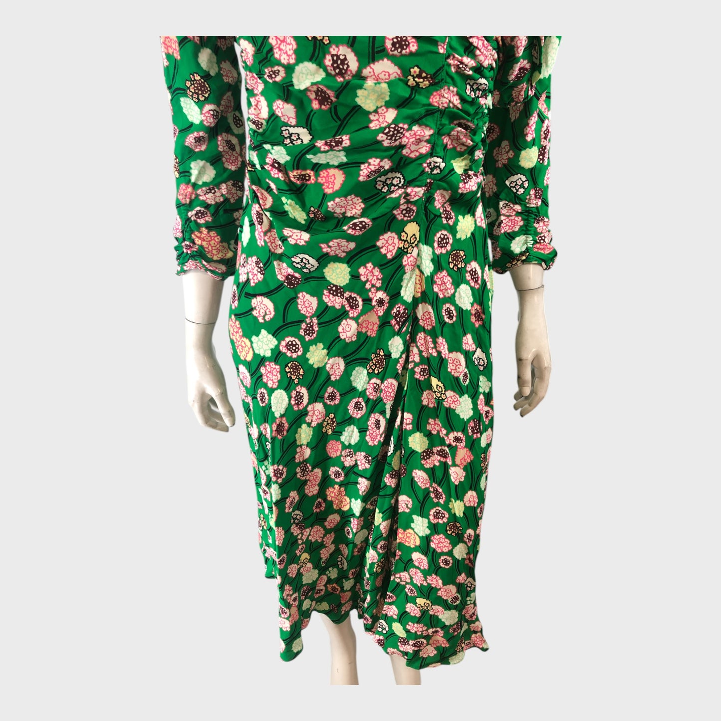 Branded Green Lantana Flower Print Midi Dress