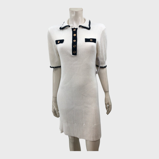 Branded Cream/ Navy Collared Dress - Size 12