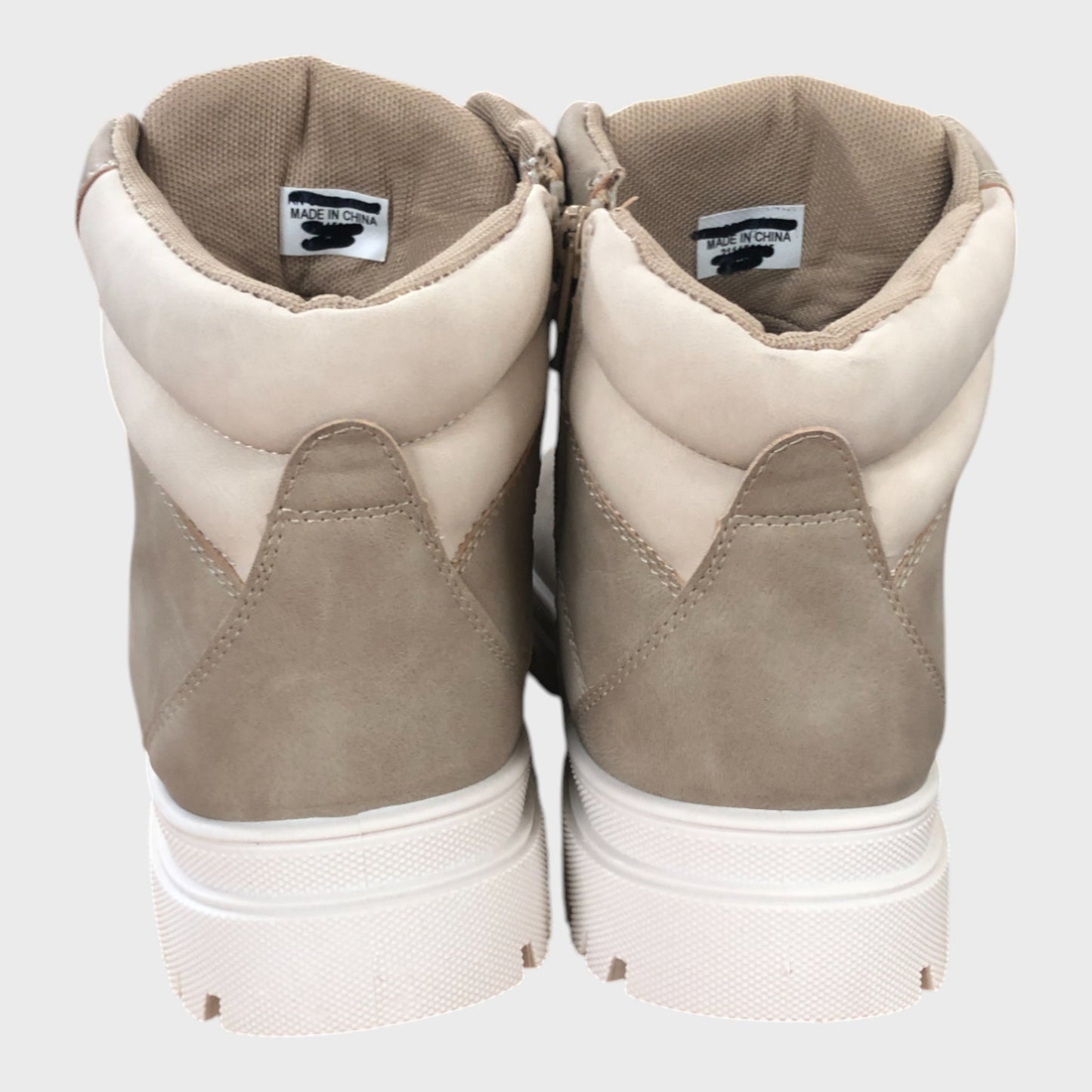 Block Biker Boots - Grey & Beige