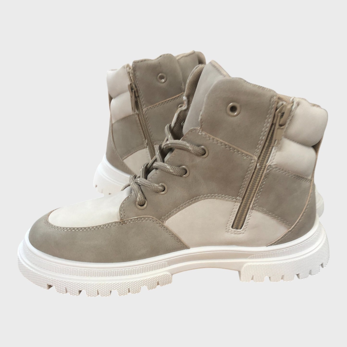 Block Biker Boots - Grey & Beige