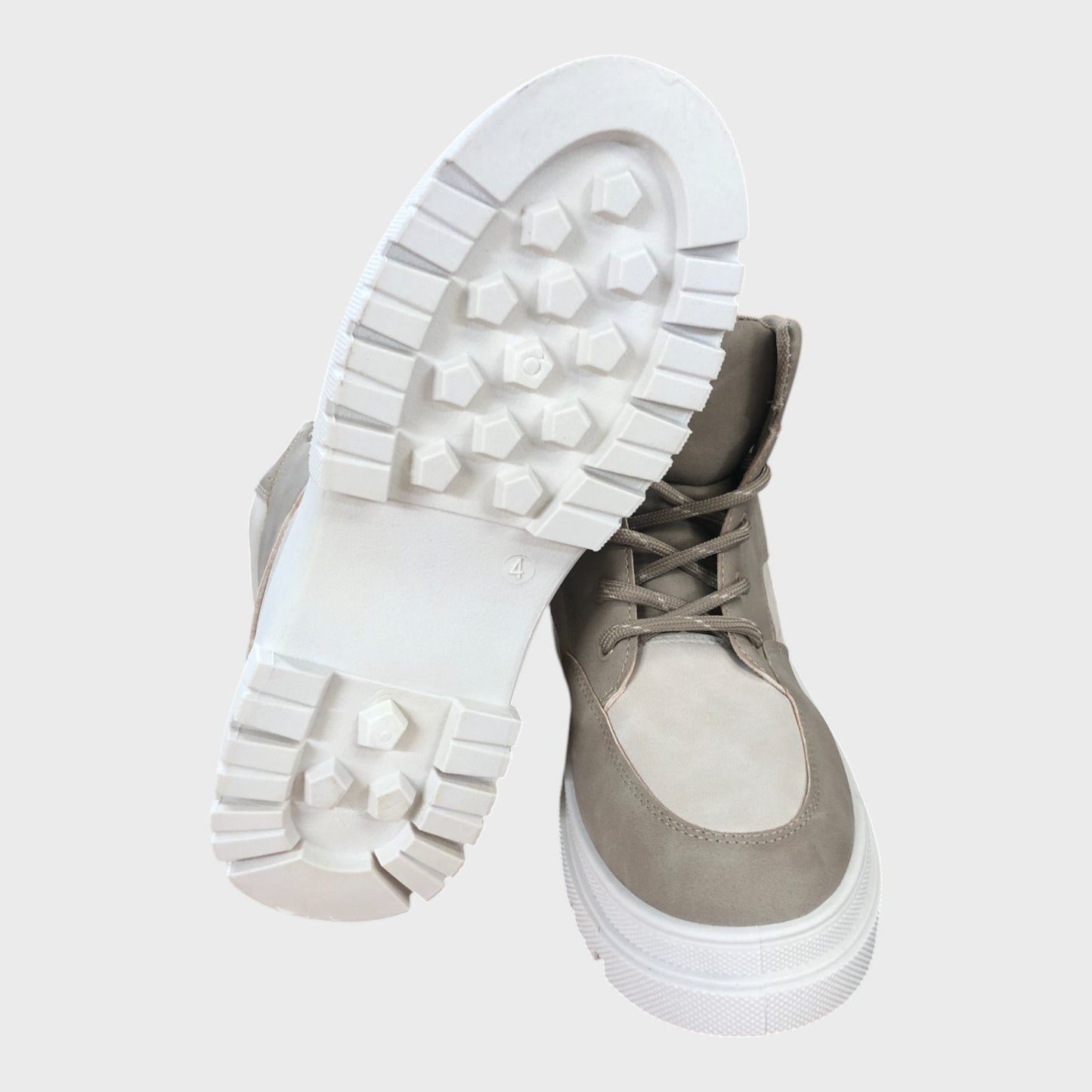 Block Biker Boots - Grey & Beige