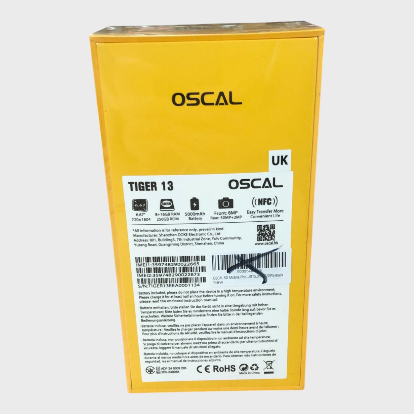 OSCAL TIGER 13 Smartphone 5G 24GB + 256GB - Black - New/Sealed/Unlocked