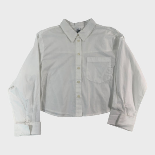 White Cropped Folded Cuff Shirt