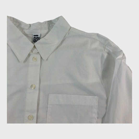 White Cropped Folded Cuff Shirt