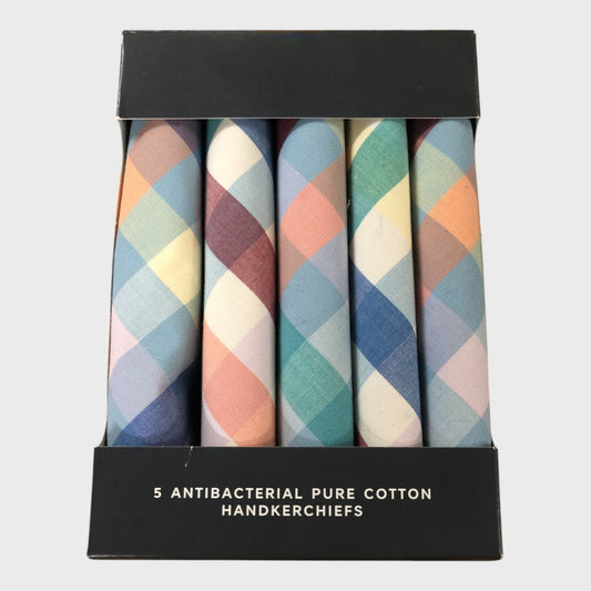 Pure Cotton Antibacterial Diamond Handkerchiefs - Five Pack