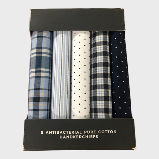 Pure Cotton Antibacterial Patterned Handkerchiefs - Five Pack