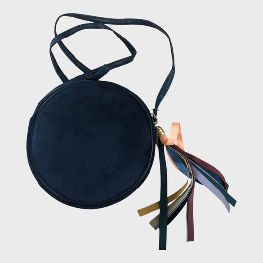 Round Blue Velvet Cross Body Bag