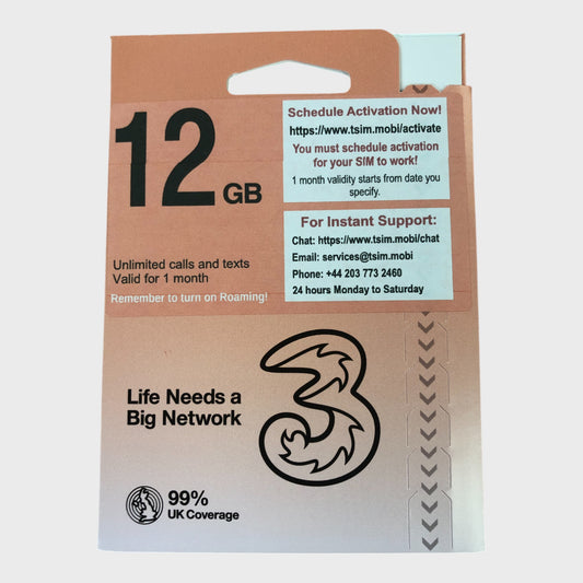 TSIM Pre-Paid Europe SIM Card - 12GB - 30 Days Roaming