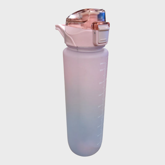 PINK Flip Top Straw Water Bottle 1000ml BPA-Free with Time Marker