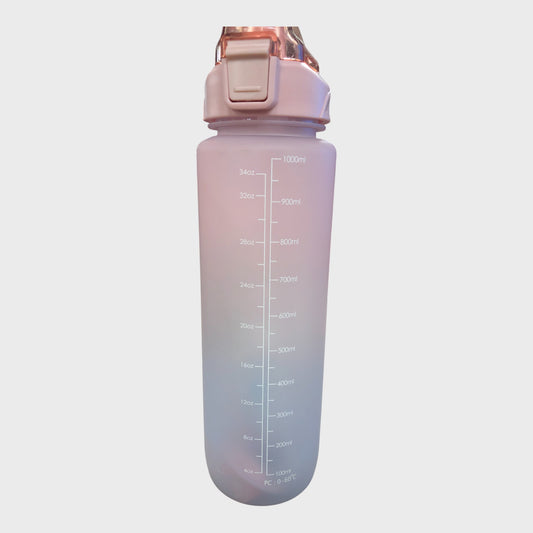 PINK Flip Top Straw Water Bottle 1000ml BPA-Free with Time Marker