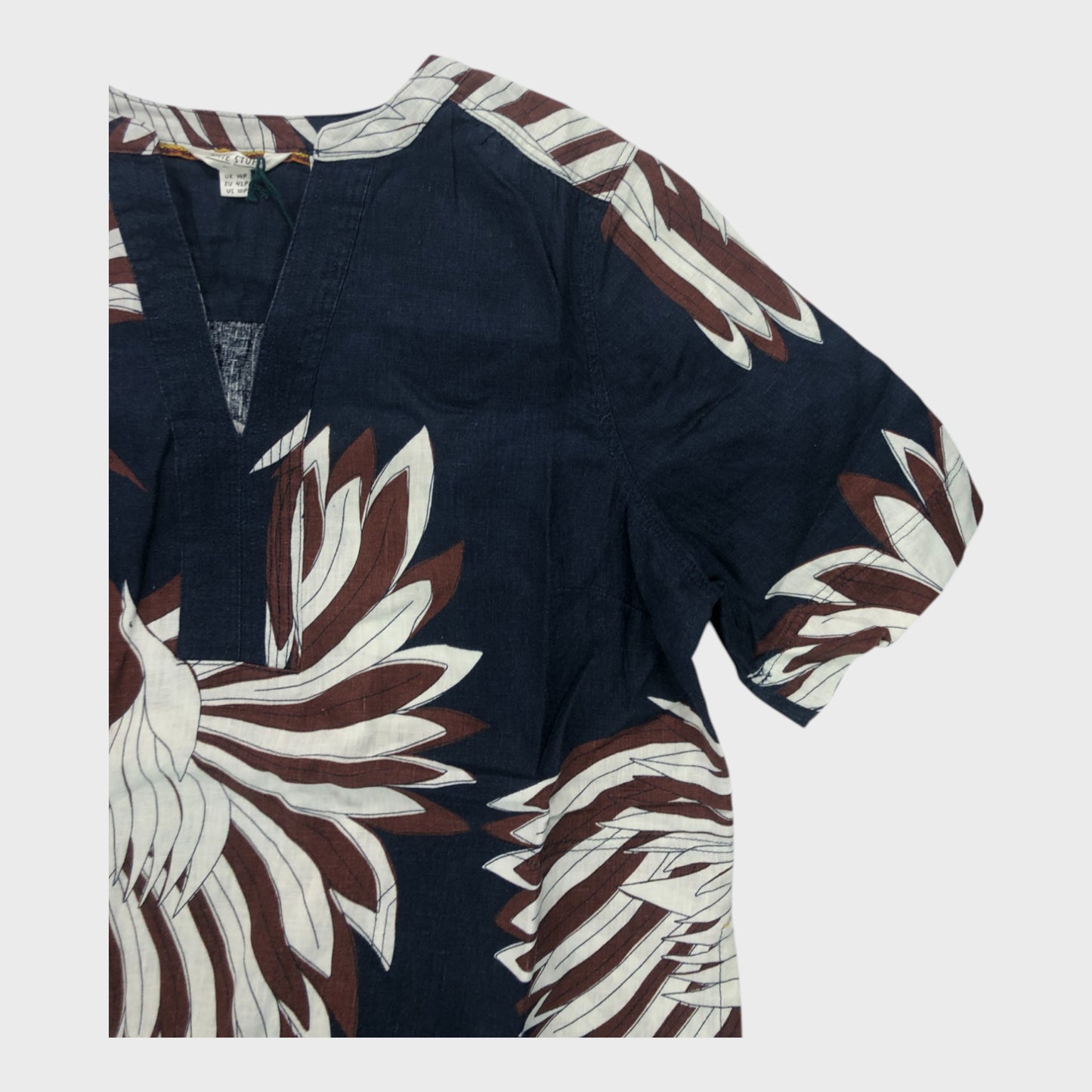 Branded Women's Crane Print Short Sleeve Linen Dress