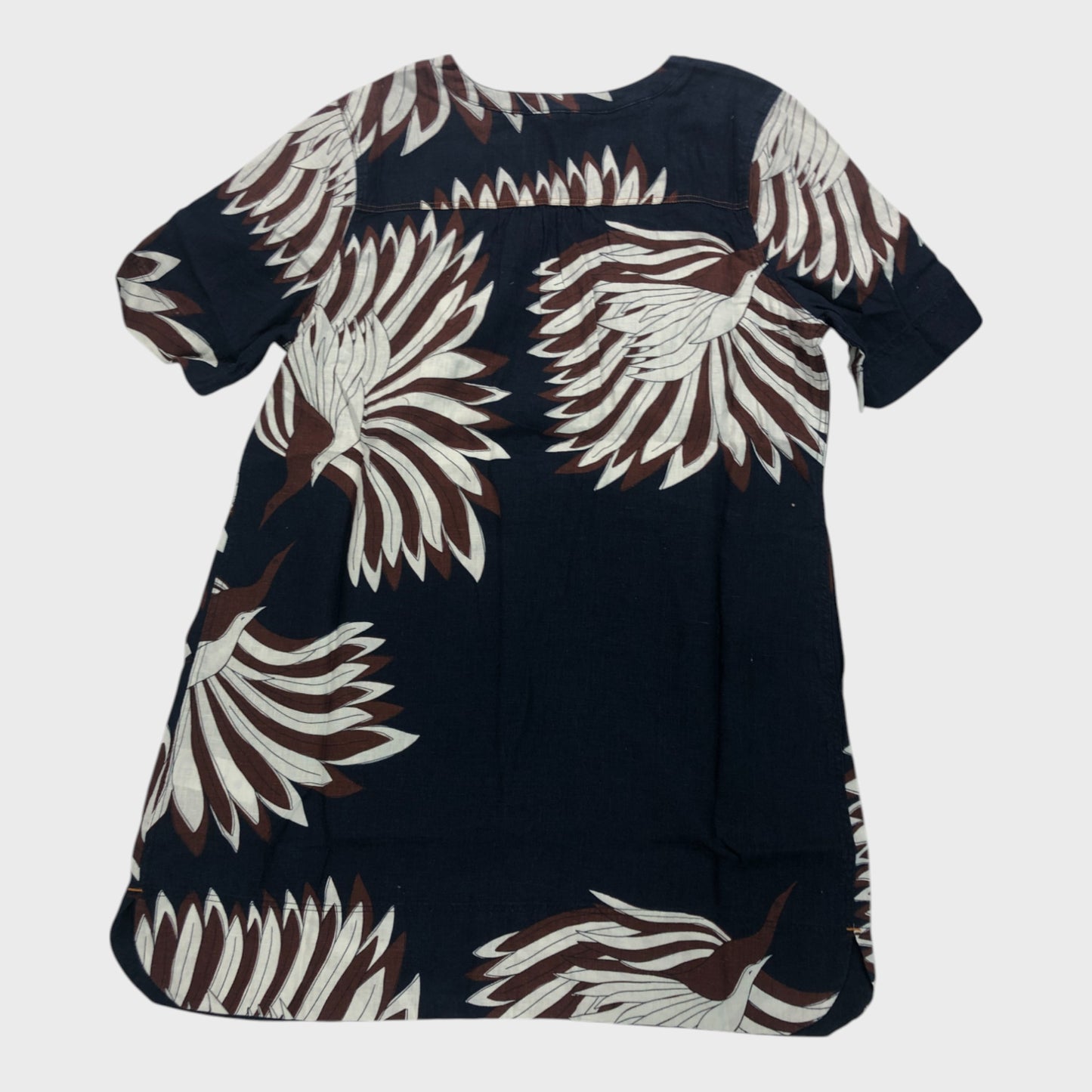 Branded Women's Crane Print Short Sleeve Linen Dress