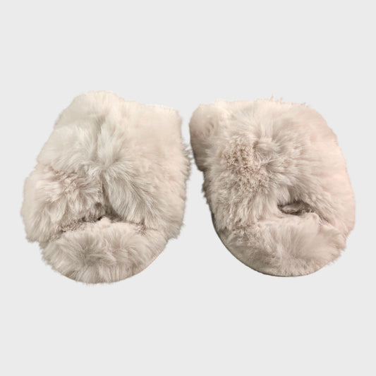 Branded Pale Pink Faux Fur Slippers - Size UK 3-4