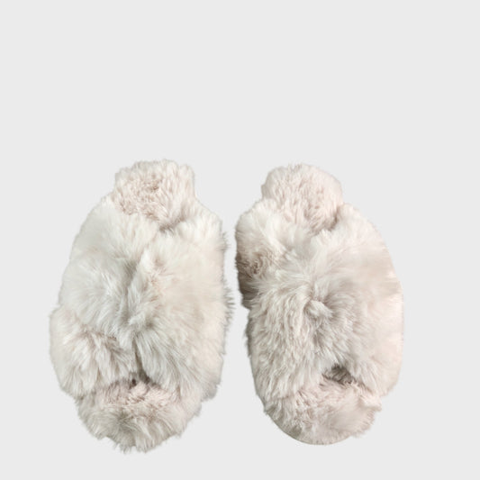 Branded Pale Pink Faux Fur Slippers - Size UK 3-4