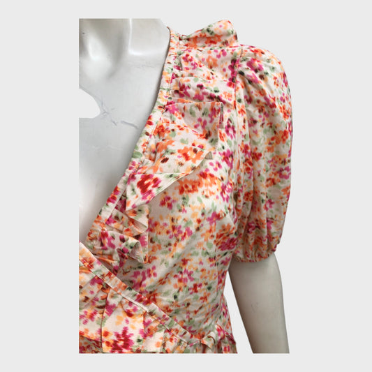 Petite Orange Floral Wrap Mini Dress