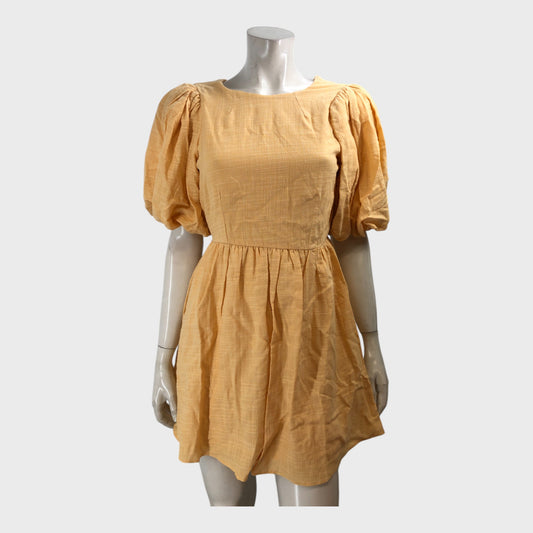 Yellow Puff Sleeve Mini Dress