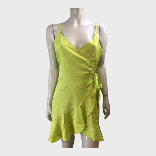 Lime Green Patterned Wrap Dress