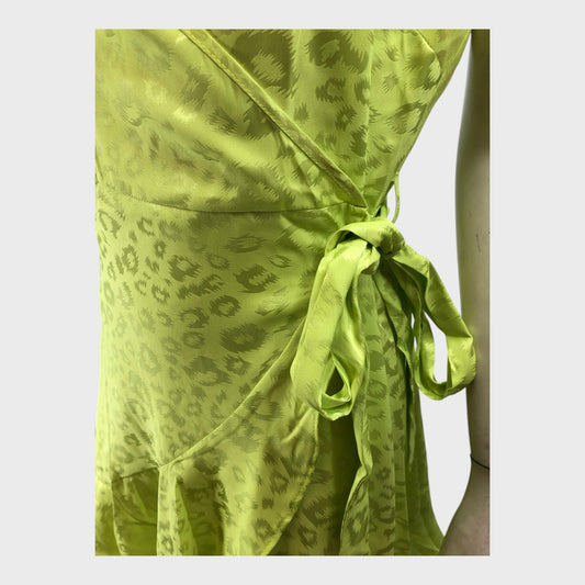 Lime Green Patterned Wrap Dress
