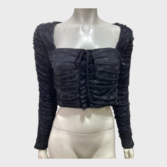 Black Polka Dot Ruched Crop Top