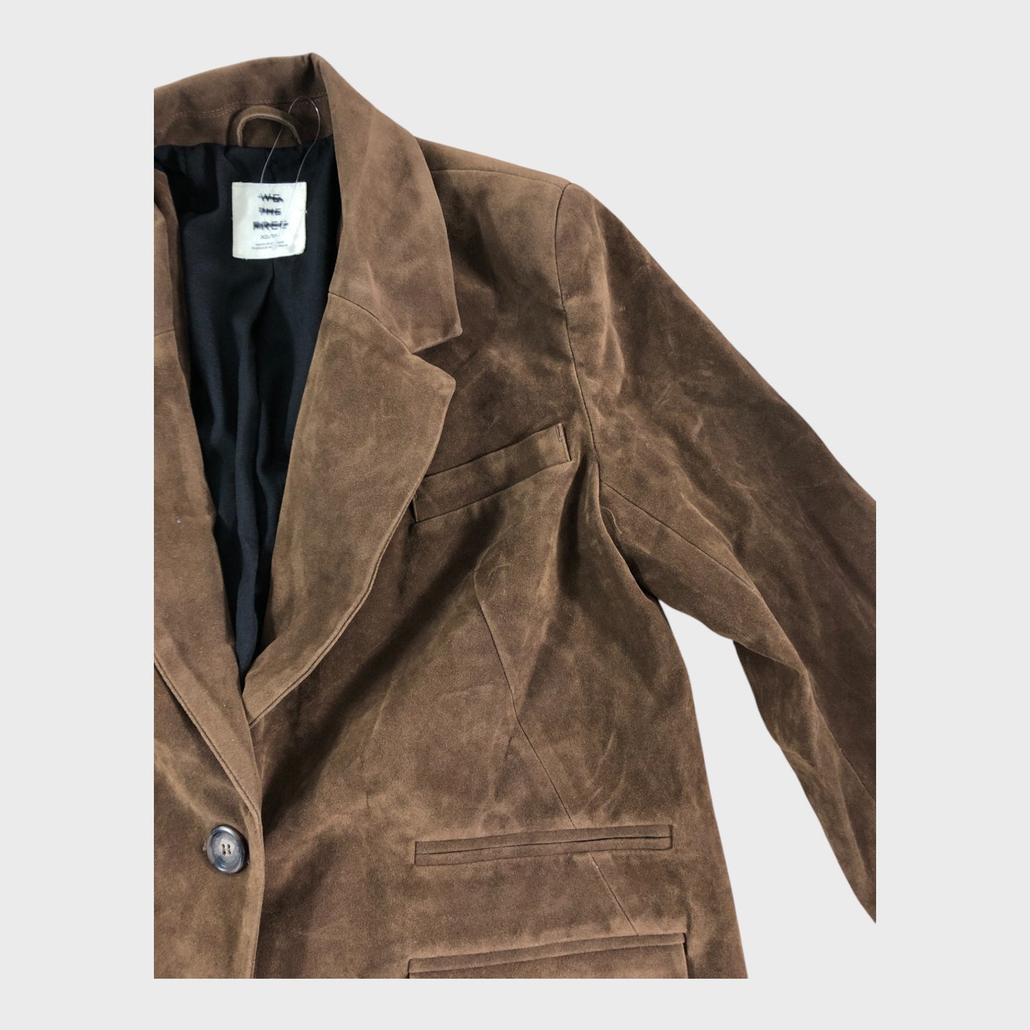 Branded Women's Brown Faux Suede Blazer Buttoned Slim Fit Jacket