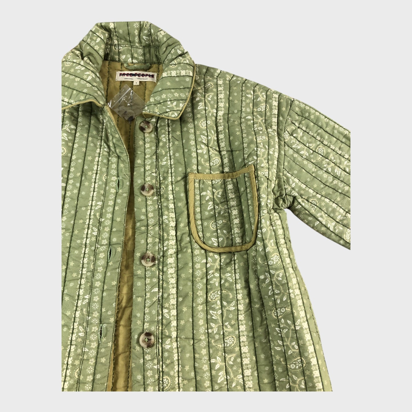 Branded Women's Quilted Jacket Green Cotton Button Up