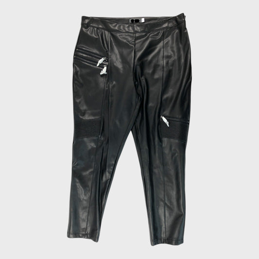 Branded Black Faux Leather Biker Trousers
