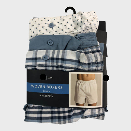3 Pack Blue Woven Boxers