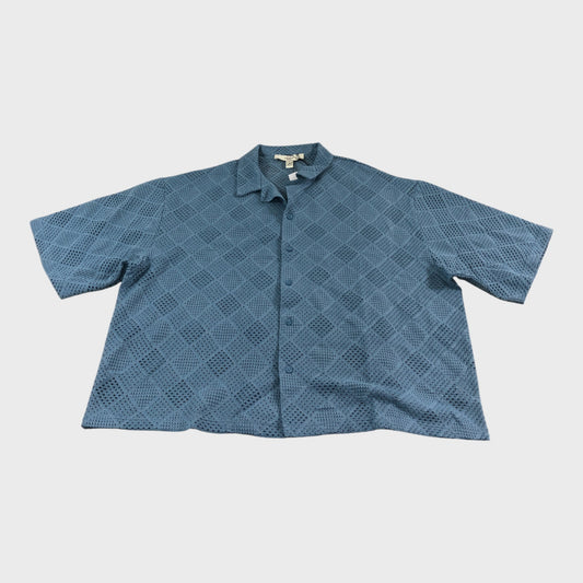 River Island Blue Diamond Crochet Shirt - Size Large