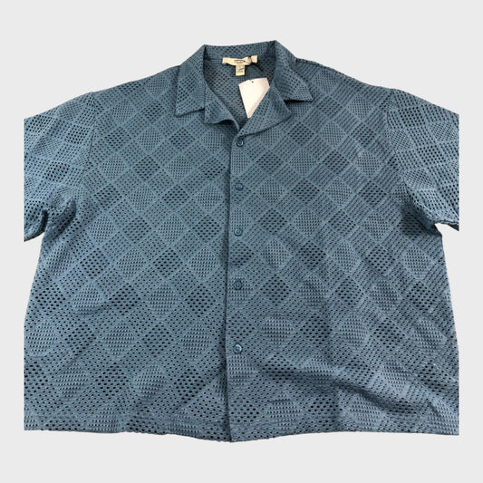 River Island Blue Diamond Crochet Shirt - Size Large